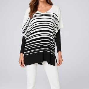 WHITE HOUSE BLACK MARKET WHITE/BLACK STRIPED CASUAL SWEATER PONCHO SIZE: S/M NWT